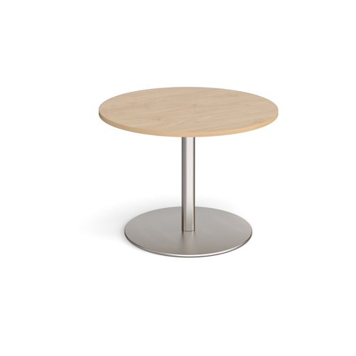 Eternal circular boardroom table 1000mm - brushed steel base, kendal oak top