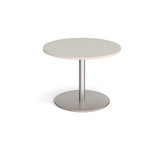 Eternal circular boardroom table 1000mm - brushed steel base, light grey top