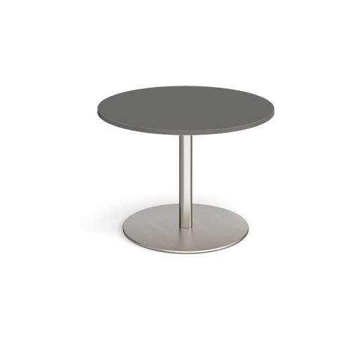 Eternal circular boardroom table 1000mm - brushed steel base, onyx grey top
