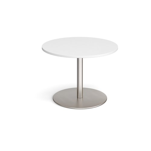 Eternal circular boardroom table 1000mm - brushed steel base, white top