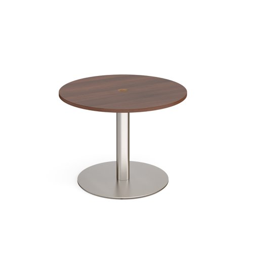 Eternal circular meeting table 1000mm with central circular cutout 80mm - brushed steel base, walnut top