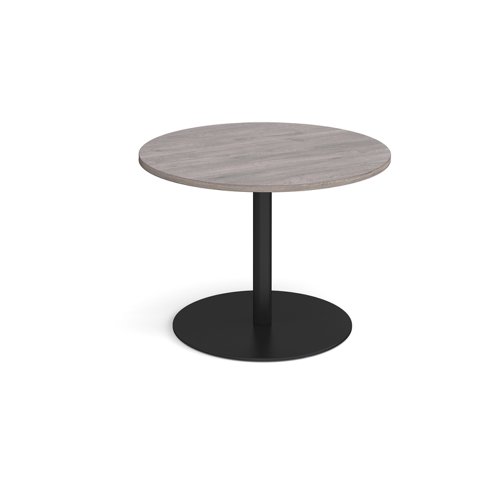 Eternal circular boardroom table 1000mm - black base, grey oak top