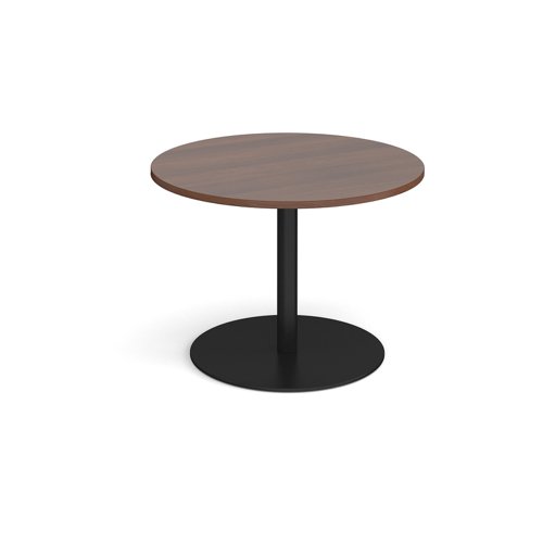 Eternal circular boardroom table 1000mm - black base, walnut top (Made-to-order 4 - 6 week lead time)