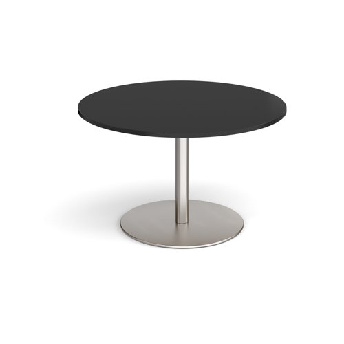 Eternal circular boardroom table 1200mm - brushed steel base, black top