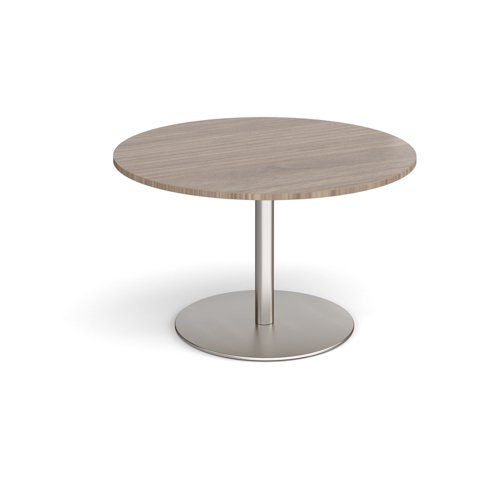 Eternal circular boardroom table 1200mm - brushed steel base, Barcelona walnut top