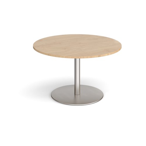 Eternal circular boardroom table 1200mm - brushed steel base, kendal oak top