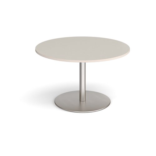 Eternal circular boardroom table 1200mm - brushed steel base, light grey top