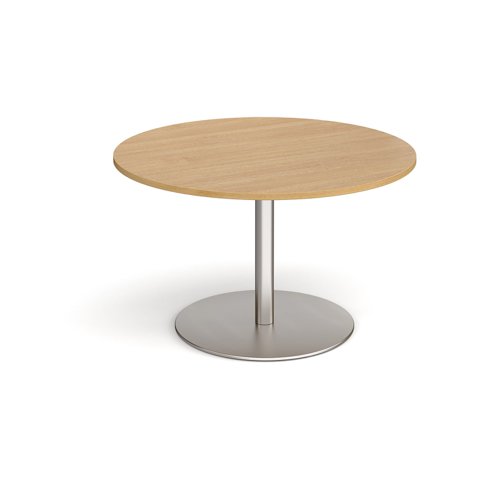 Eternal Circular Boardroom Table 1200mm Brushed Steel Base Oak Top Made To Order 4 6 Week Lead Time
