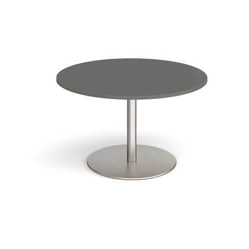 Eternal circular boardroom table 1200mm - brushed steel base, onyx grey top