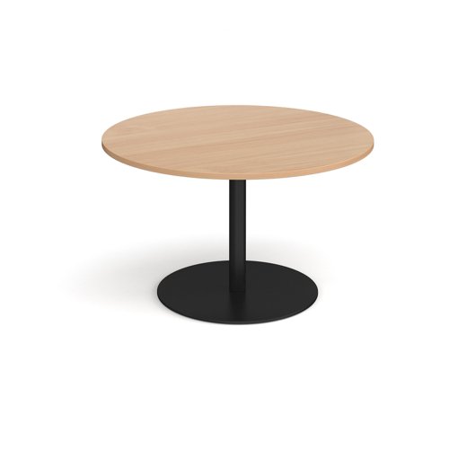 Eternal circular boardroom table 1200mm - black base, beech top ETN12C-K-B Buy online at Office 5Star or contact us Tel 01594 810081 for assistance