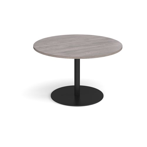 Eternal circular boardroom table 1200mm - black base, grey oak top ETN12C-K-GO Buy online at Office 5Star or contact us Tel 01594 810081 for assistance
