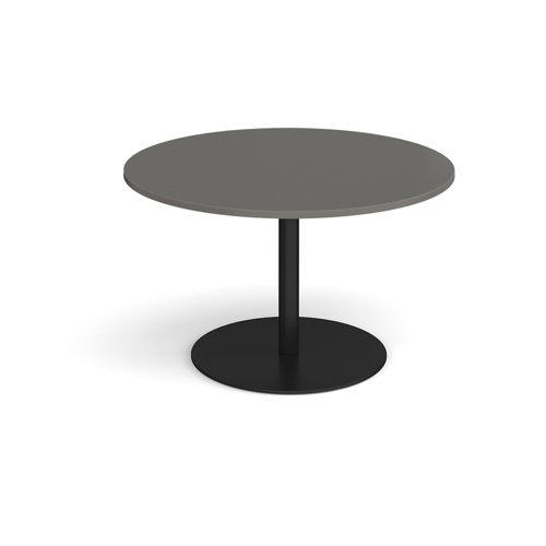 Eternal circular boardroom table 1200mm - black base, onyx grey top