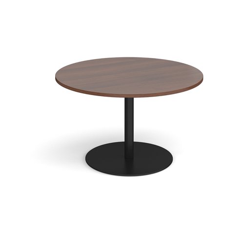 Eternal circular boardroom table 1200mm - black base, walnut top (Made-to-order 4 - 6 week lead time)