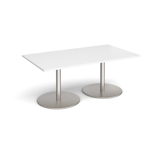 Eternal rectangular boardroom table 1800mm x 1000mm - brushed steel base, white top ETN18-BS-WH Buy online at Office 5Star or contact us Tel 01594 810081 for assistance