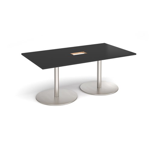 Eternal rectangular boardroom table 1800mm x 1000mm with central cutout 272mm x 132mm - brushed steel base, black top