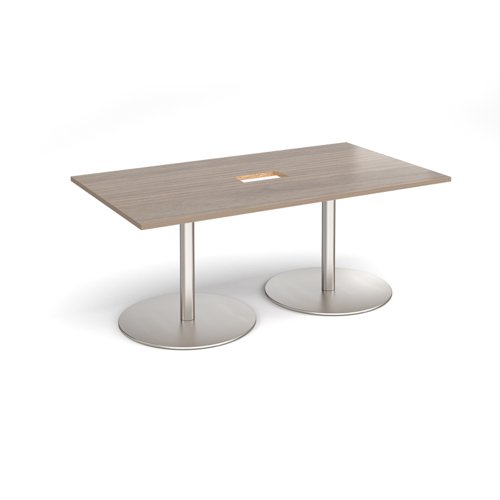 Eternal rectangular boardroom table 1800mm x 1000mm with central cutout 272mm x 132mm - brushed steel base, Barcelona walnut top