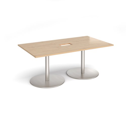 Eternal rectangular boardroom table 1800mm x 1000mm with central cutout 272mm x 132mm - brushed steel base, kendal oak top