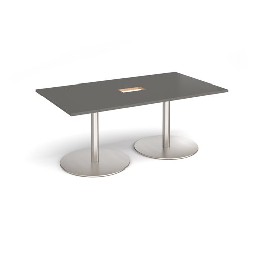Eternal rectangular boardroom table 1800mm x 1000mm with central cutout 272mm x 132mm - brushed steel base, onyx grey top