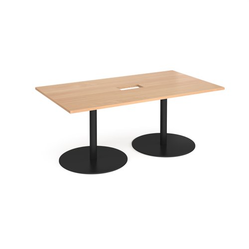 Eternal rectangular boardroom table 1800mm x 1000mm with central cutout 272mm x 132mm - black base, beech top