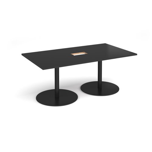 Eternal rectangular boardroom table 1800mm x 1000mm with central cutout 272mm x 132mm - black base, black top