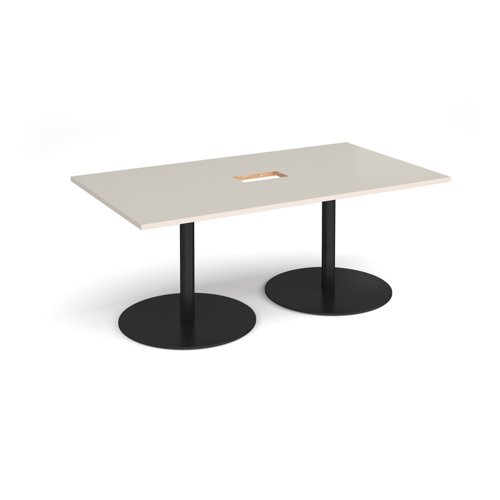 Eternal rectangular boardroom table 1800mm x 1000mm with central cutout 272mm x 132mm - black base, light grey top