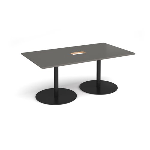 Eternal rectangular boardroom table 1800mm x 1000mm with central cutout 272mm x 132mm - black base, onyx grey top