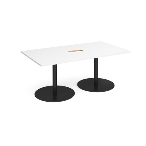 ETN18-CO-K-WH Eternal rectangular boardroom table 1800mm x 1000mm with central cutout 272mm x 132mm - black base, white top