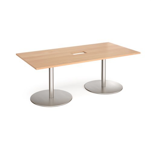 Eternal rectangular boardroom table 2000mm x 1000mm with central cutout 272mm x 132mm - brushed steel base, beech top