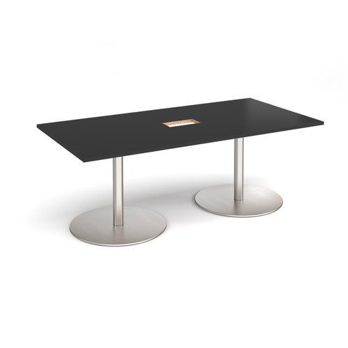 Eternal rectangular boardroom table 2000mm x 1000mm with central cutout 272mm x 132mm - brushed steel base, black top