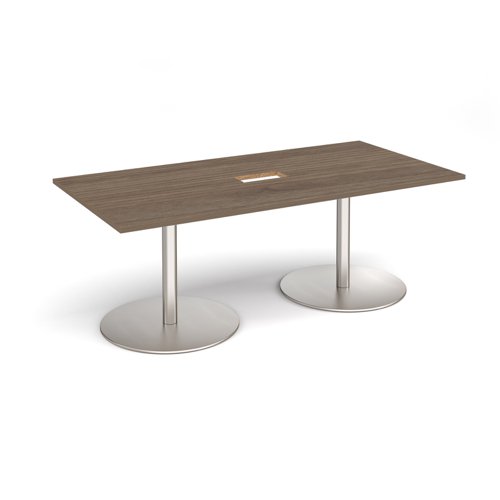 Eternal rectangular boardroom table 2000mm x 1000mm with central cutout 272mm x 132mm - brushed steel base, Barcelona walnut top