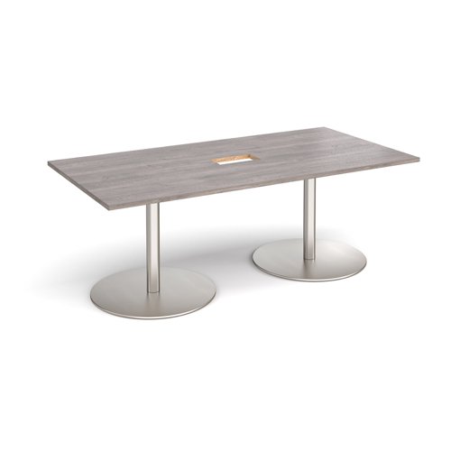 Eternal rectangular boardroom table 2000mm x 1000mm with central cutout 272mm x 132mm - brushed steel base, grey oak top