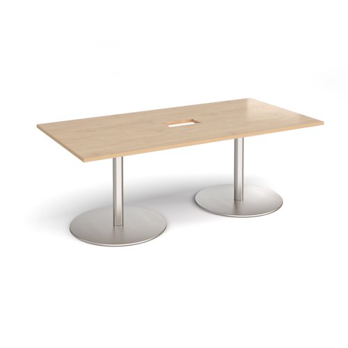 Eternal rectangular boardroom table 2000mm x 1000mm with central cutout 272mm x 132mm - brushed steel base, kendal oak top