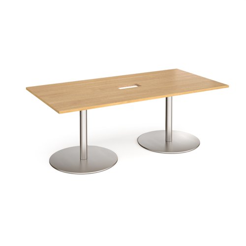 Eternal rectangular boardroom table 2000mm x 1000mm with central cutout 272mm x 132mm - brushed steel base, oak top
