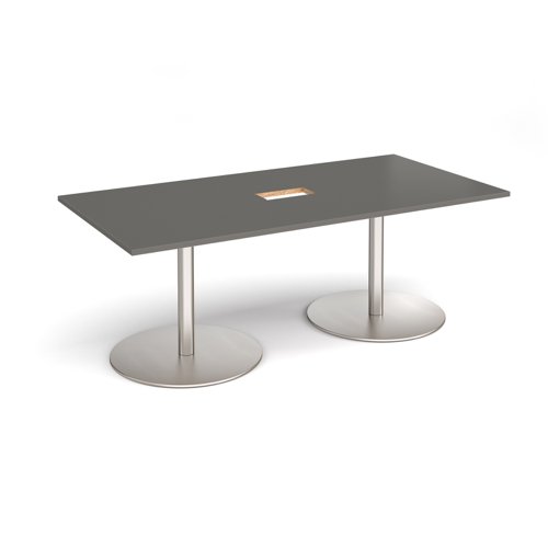 Eternal rectangular boardroom table 2000mm x 1000mm with central cutout 272mm x 132mm - brushed steel base, onyx grey top
