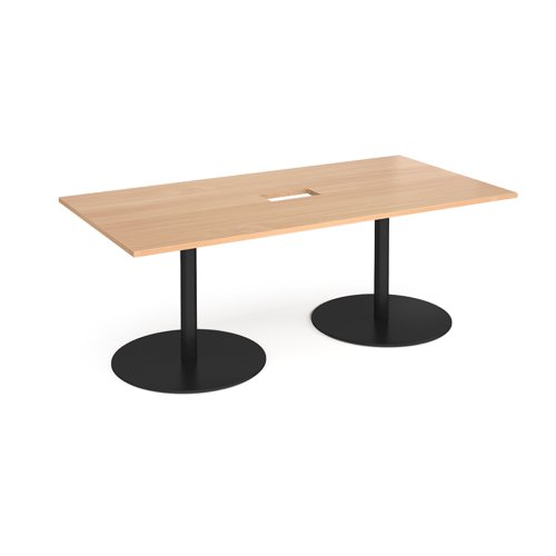 ETN20-CO-K-B Eternal rectangular boardroom table 2000mm x 1000mm with central cutout 272mm x 132mm - black base, beech top