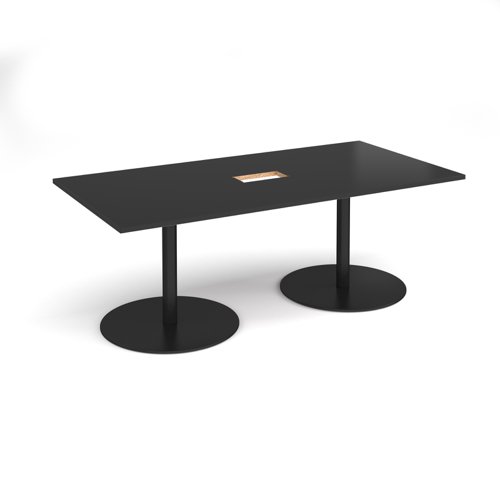 Eternal rectangular boardroom table 2000mm x 1000mm with central cutout 272mm x 132mm - black base, black top