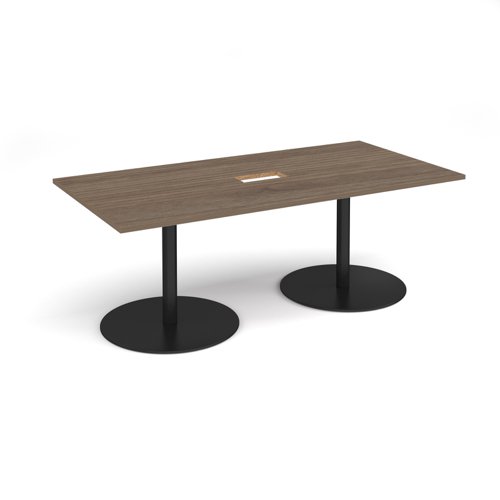 Eternal rectangular boardroom table 2000mm x 1000mm with central cutout 272mm x 132mm - black base, Barcelona walnut top