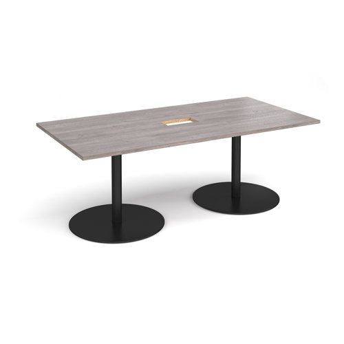 Eternal rectangular boardroom table 2000mm x 1000mm with central cutout 272mm x 132mm - black base, grey oak top Dams International