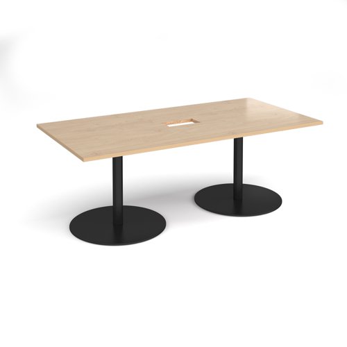 Eternal rectangular boardroom table 2000mm x 1000mm with central cutout 272mm x 132mm - black base, kendal oak top
