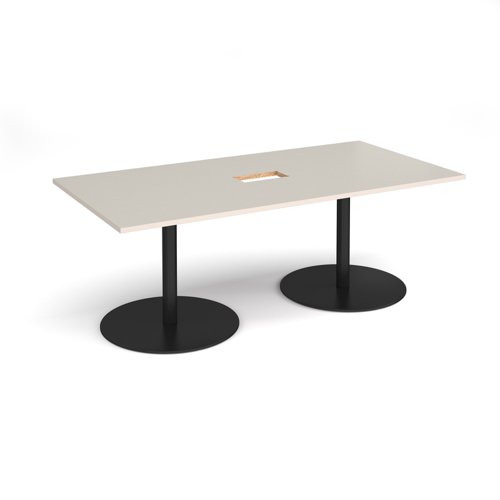 Eternal rectangular boardroom table 2000mm x 1000mm with central cutout 272mm x 132mm - black base, light grey top