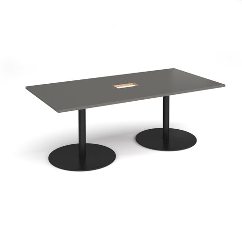 Eternal rectangular boardroom table 2000mm x 1000mm with central cutout 272mm x 132mm - black base, onyx grey top