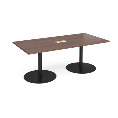 Eternal rectangular boardroom table 2000mm x 1000mm with central cutout 272mm x 132mm - black base, walnut top