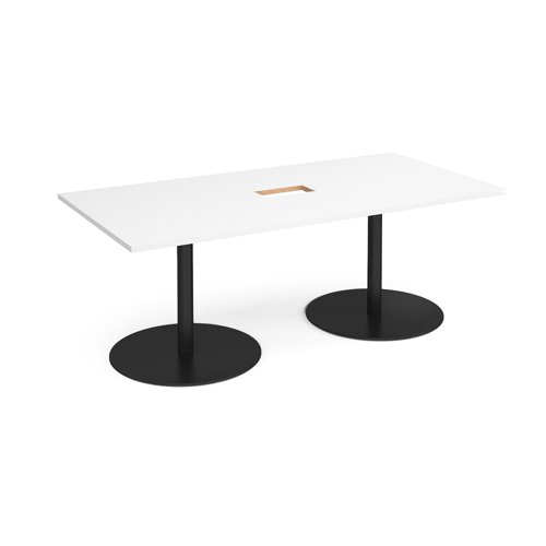 ETN20-CO-K-WH Eternal rectangular boardroom table 2000mm x 1000mm with central cutout 272mm x 132mm - black base, white top