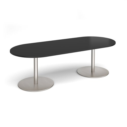 Eternal radial end boardroom table 2400mm x 1000mm - brushed steel base, black top