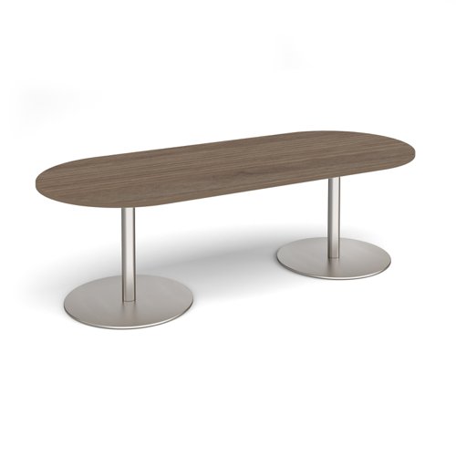 Eternal radial end boardroom table 2400mm x 1000mm - brushed steel base, Barcelona walnut top