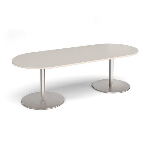 Eternal radial end boardroom table 2400mm x 1000mm - brushed steel base, light grey top