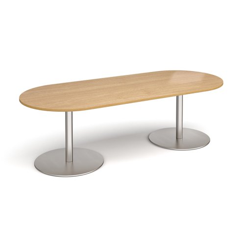 Eternal radial end boardroom table 2400mm x 1000mm - brushed steel base, oak top ETN24-BS-O Buy online at Office 5Star or contact us Tel 01594 810081 for assistance