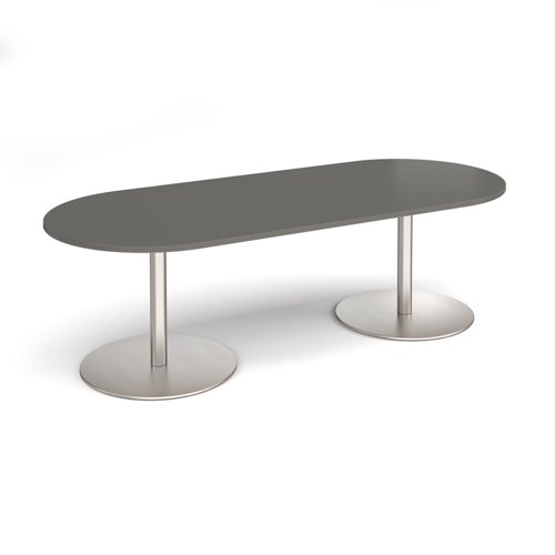 Eternal radial end boardroom table 2400mm x 1000mm - brushed steel base, onyx grey top