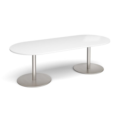 Eternal radial end boardroom table 2400mm x 1000mm - brushed steel base, white top ETN24-BS-WH Buy online at Office 5Star or contact us Tel 01594 810081 for assistance