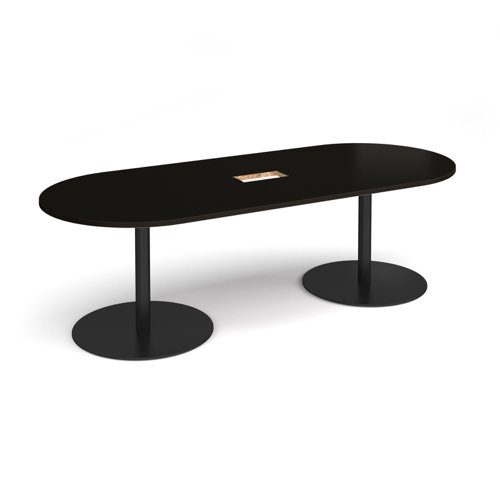Eternal radial end boardroom table 2400mm x 1000mm with central cutout 272mm x 132mm - black base, black top